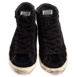 Pre Owned Golden Goose Black Suede Leather Slide High Top Sneakers Size 43
