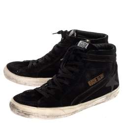 Pre Owned Golden Goose Black Suede Leather Slide High Top Sneakers Size 43