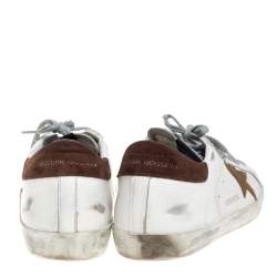 Pre Owned Golden Goose Brown/White Leather And Suede Distressed Superstar Sneakers Size 43