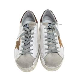 Pre Owned Golden Goose Brown/White Leather And Suede Distressed Superstar Sneakers Size 43