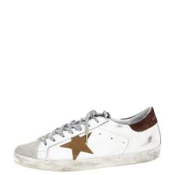Pre Owned Golden Goose Brown/White Leather And Suede Distressed Superstar Sneakers Size 43