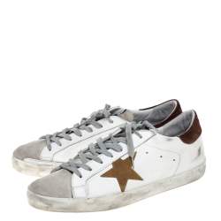 Pre Owned Golden Goose Brown/White Leather And Suede Distressed Superstar Sneakers Size 43