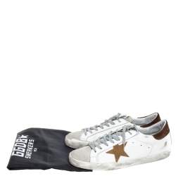 Pre Owned Golden Goose Brown/White Leather And Suede Distressed Superstar Sneakers Size 43