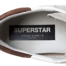 Pre Owned Golden Goose Brown/White Leather And Suede Distressed Superstar Sneakers Size 43