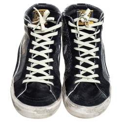 Pre Owned Golden Goose Black/Grey Suede And Leather High Top Sneakers Size 42