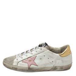 Pre Owned Golden Goose White Leather/Suede Superstar Low Top Sneakers Size 41