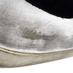 Pre Owned Golden Goose Silver/Black Leather And Suede Superstar Low-Top Sneakers Size 41