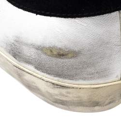 Pre Owned Golden Goose Silver/Black Leather And Suede Superstar Low-Top Sneakers Size 41
