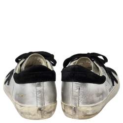 Pre Owned Golden Goose Silver/Black Leather And Suede Superstar Low-Top Sneakers Size 41