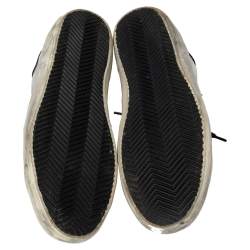 Pre Owned Golden Goose Silver/Black Leather And Suede Superstar Low-Top Sneakers Size 41