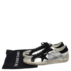 Pre Owned Golden Goose Silver/Black Leather And Suede Superstar Low-Top Sneakers Size 41