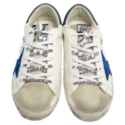 Pre Owned  Golden Goose White/Blue Leather and Suede Superstar Golden Day Sneakers Size 42
