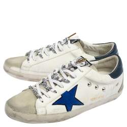 Pre Owned  Golden Goose White/Blue Leather and Suede Superstar Golden Day Sneakers Size 42