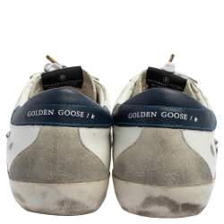 Pre Owned  Golden Goose White/Blue Leather and Suede Superstar Golden Day Sneakers Size 42
