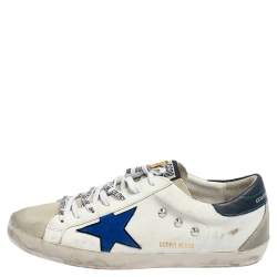 Pre Owned  Golden Goose White/Blue Leather and Suede Superstar Golden Day Sneakers Size 42