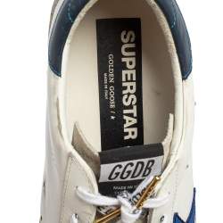 Pre Owned  Golden Goose White/Blue Leather and Suede Superstar Golden Day Sneakers Size 42