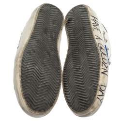 Pre Owned  Golden Goose White/Blue Leather and Suede Superstar Golden Day Sneakers Size 42