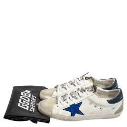 Pre Owned  Golden Goose White/Blue Leather and Suede Superstar Golden Day Sneakers Size 42