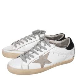 Golden Goose White/Grey Leather And Suede Superstar Low Top Sneakers Size 41