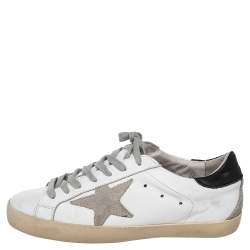 Golden Goose White/Grey Leather And Suede Superstar Low Top Sneakers Size 41