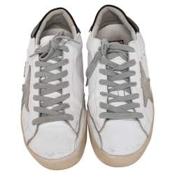Golden Goose White/Grey Leather And Suede Superstar Low Top Sneakers Size 41