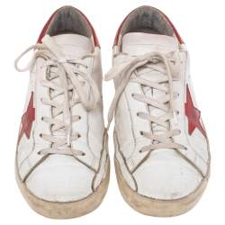 Pre Owned Golden Goose White/Red Leather Superstar Low Top Sneakers Size 41
