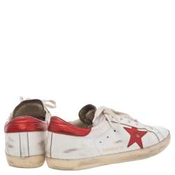 Pre Owned Golden Goose White/Red Leather Superstar Low Top Sneakers Size 41