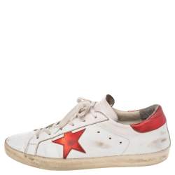 Pre Owned Golden Goose White/Red Leather Superstar Low Top Sneakers Size 41