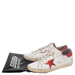 Pre Owned Golden Goose White/Red Leather Superstar Low Top Sneakers Size 41