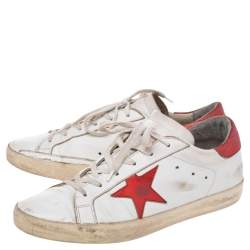 Pre Owned Golden Goose White/Red Leather Superstar Low Top Sneakers Size 41