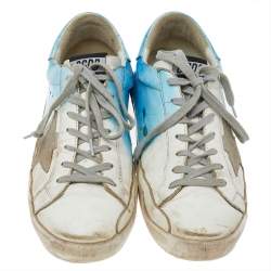 Pre Owned Golden Goose White/Blue Leather Super Star Low Top Sneakers Size 41