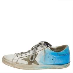 Pre Owned Golden Goose White/Blue Leather Super Star Low Top Sneakers Size 41