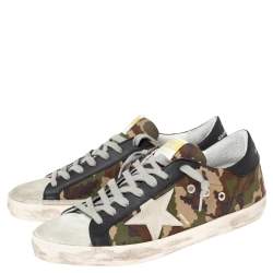 Pre Owned Golden Goose Camouflage Print Canvas And Leather Super Star Sneakers Size 42 