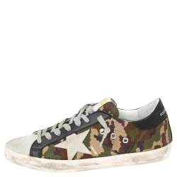 Pre Owned Golden Goose Camouflage Print Canvas And Leather Super Star Sneakers Size 42 