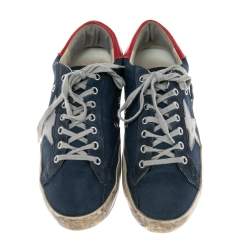 Golden Goose Blue/Red Leather And  Denim Superstar Sneakers Size 42