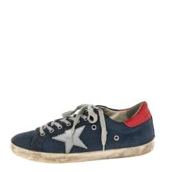 Golden Goose Blue/Red Leather And  Denim Superstar Sneakers Size 42