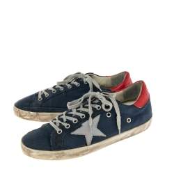 Golden Goose Blue/Red Leather And  Denim Superstar Sneakers Size 42