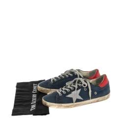 Golden Goose Blue/Red Leather And  Denim Superstar Sneakers Size 42