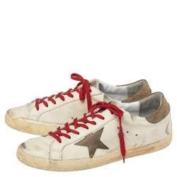 Golden Goose White/Red Leather Superstar Sneakers Size EU 46