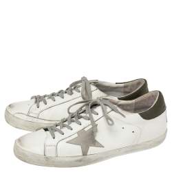 Golden Goose White/Grey Leather And Suede Superstar Sneakers EU 45