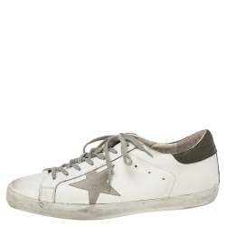 Golden Goose White/Grey Leather And Suede Superstar Sneakers EU 45