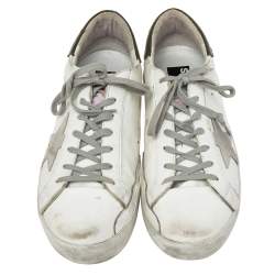 Golden Goose White/Grey Leather And Suede Superstar Sneakers EU 45