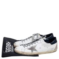 Pre Owned Golden Goose White/Blue Leather Superstar Sneakers Size 44