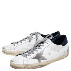 Pre Owned Golden Goose White/Blue Leather Superstar Sneakers Size 44