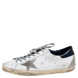 Pre Owned Golden Goose White/Blue Leather Superstar Sneakers Size 44