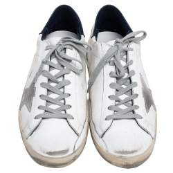 Pre Owned Golden Goose White/Blue Leather Superstar Sneakers Size 44