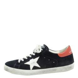 Pre Owned Golden Goose Black/Orange Leather Superstar Sneakers Size 43
