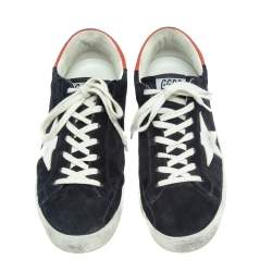 Pre Owned Golden Goose Black/Orange Leather Superstar Sneakers Size 43