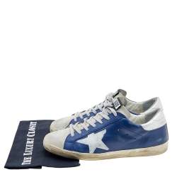 Pre Owned Golden Goose Blue Leather And Suede Superstar Low Top Sneakers Size 41