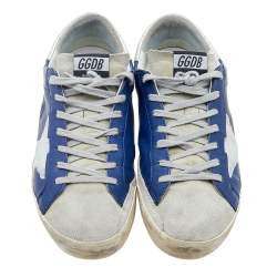 Pre Owned Golden Goose Blue Leather And Suede Superstar Low Top Sneakers Size 41